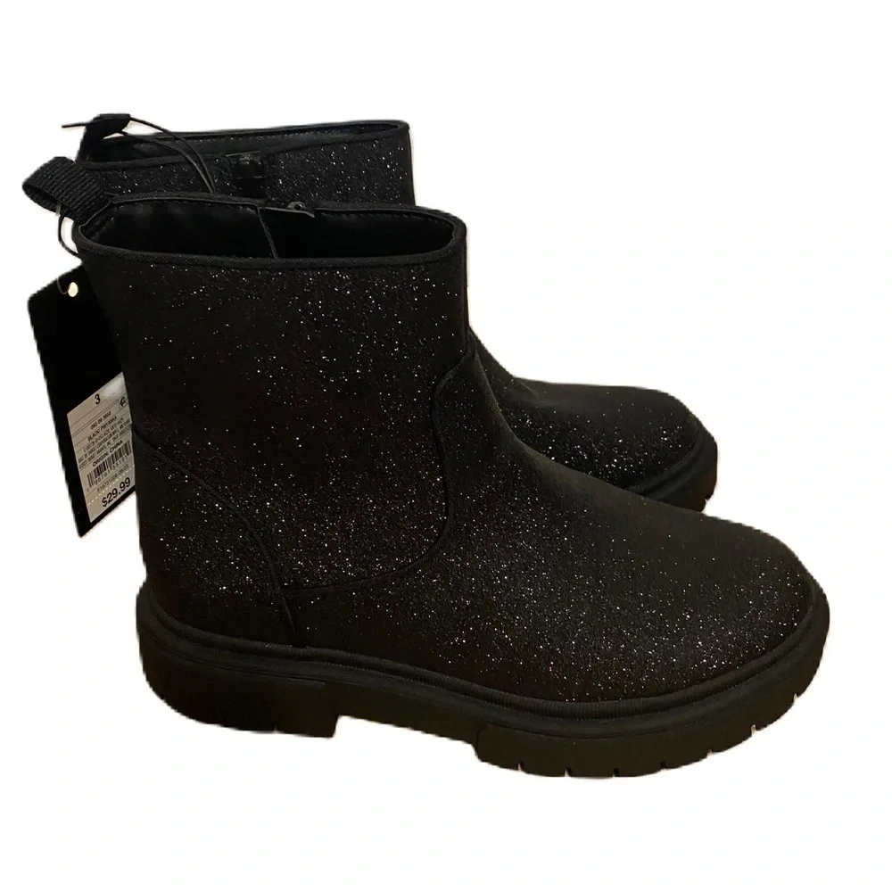 Art Class Glitter Boots Sz 3 Kids NEW Black Ankle Slip On Sparkle